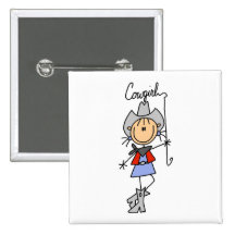 Stick Figure Cowgirl with Lasso Button