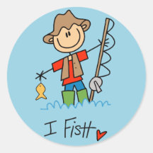 Stick Figure Fisherman Round Sticker