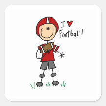 Stick Figure I Love Football T-shirts and Gifts Square Stickers