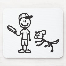 Stick Man and Dog playing Frisbee Mouse Pad