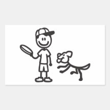 Stick Man and Dog playing Frisbee Rectangular Stickers