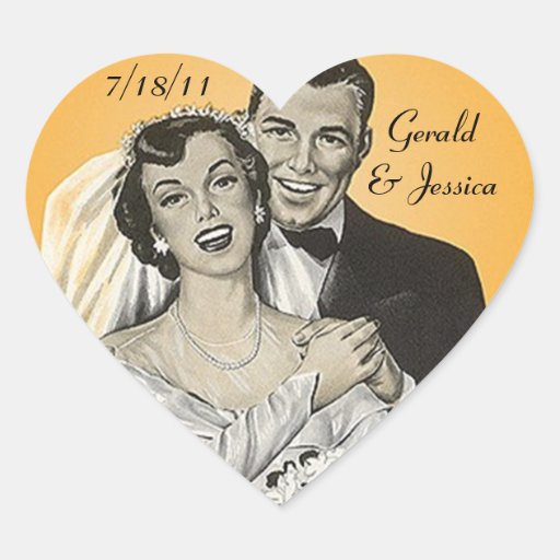 Sticker Retro Couple Marriage Wedding Heart Date