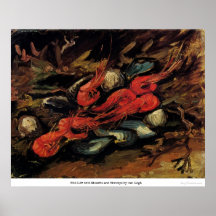 Still Life with Mussels and Shrimps by van Gogh Poster