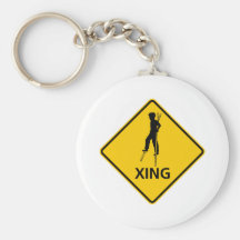 Stilt-Walker Crossing Highway Sign Key Chains