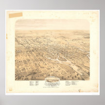 Stockton, CA Panoramic Map 1870 (1667A)-Unrestored Print
