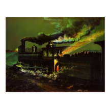 Stoking the Iron Horse ~ Midnight Train POSTCARD