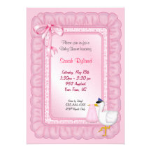 Stork Baby Invite - Pink