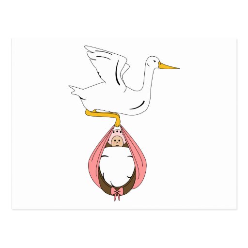Stork Carrying Baby Pink Postcard