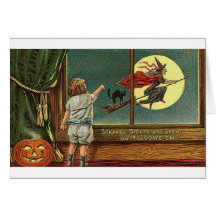 Strange Sights Are Seen on Halloween, Child, Cat,  Greeting Card