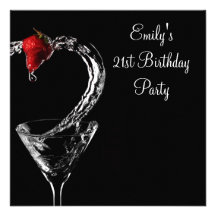 Strawberry Martini Cocktail 21st Birthday Party Invitations