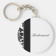 Striped black white and grey damask Wedding set Keychain