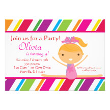 Striped Gymnast Birthday Party Invitation