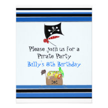 Striped Pirate Birthday Party Invitation