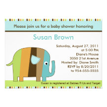 Striped Zutano Elephant Baby Shower Invitation