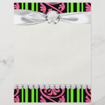 stripes and damask lime green hot pink personalized flyer