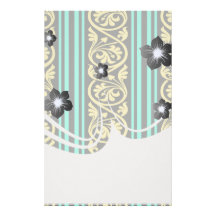 stripes and damask yellow aqua blue personalized stationery