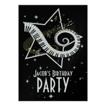 Stunning silver and black Musical Notes Invitation