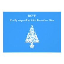 Stylish Blue and White Christmas Tree Design. Custom Invitation
