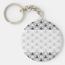 Stylish Damask Design in Black and White. Keychains