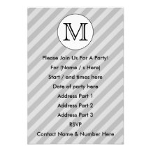 Stylish Monogram with Grey Stripes. Custom. Personalized Invitation