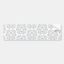 Stylish ornate light grey and white damask pattern bumper sticker
