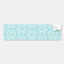 Stylish ornate pale aqua blue white damask pattern bumper sticker