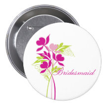 Stylish Pink & Green Bouquet Bridal Party Button