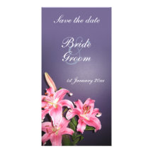 STYLISH SAVE THE DATE - Pink Lilies Personalized Photo Card