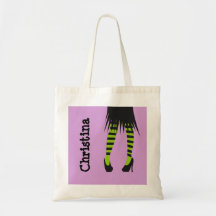 Stylish witch fashion stripe leggings Halloween Tote Bags