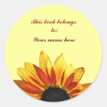 Sunflower Bookplate Round Sticker