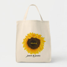 Sunflower Wedding Date Honeymoon Beach Bag