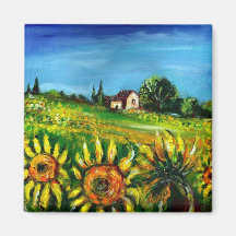 SUNFLOWERS AND COUNTRYSIDE IN TUSCANY FRIDGE MAGNETS