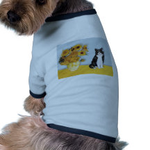 Sunflowers - Black and white cat Pet Tshirt