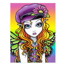 "Sunny" Cute Rainbow Butterfly Fairy Art Postcard
