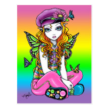 "Sunny" Cute Rainbow Butterfly Fairy Art Postcard