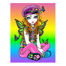 "Sunny" Cute Rainbow Butterfly Flower Postcard