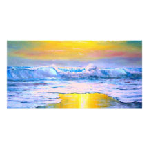 Sunny Seascape Painting by Mazz Custom Photo Card