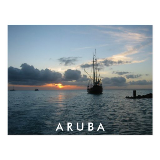 Sunset & Boat in Aruba Post Card