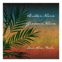 Sunset Palm Tree Branch Wedding Invitations