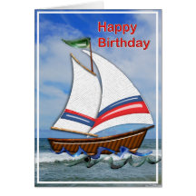 Super Sailboat on the High Seas Birthday Greeting Card