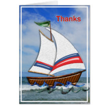 Super Sailboat on the High Seas Thanks Greeting Cards
