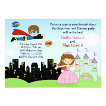 Superhero and Princess Birthday Party Invitation