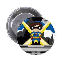 Superhero Boy on Rooftop Button