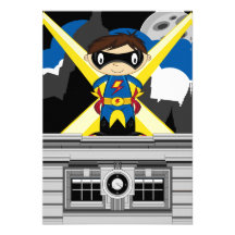 Superhero Boy on Rooftop Custom Announcements