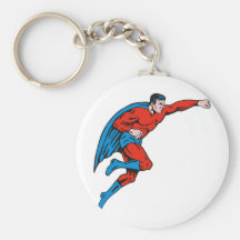 superhero caped male running flying punching key chain