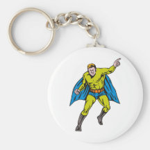 superhero caped male running flying punching keychain