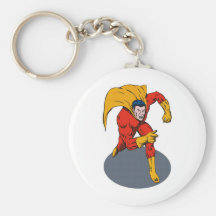 superhero caped male running flying punching key chains