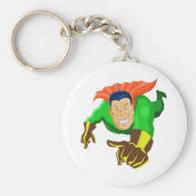 superhero caped male running flying punching key chains