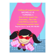Superhero girl Birthday Invitation for the super b