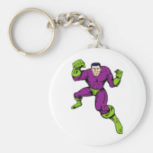 superhero male running punching cartoon key chain